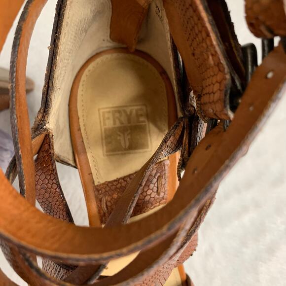 Frye Women's Mika Brown Leather Strappy Heels Size 7 - Picture 8 of 9